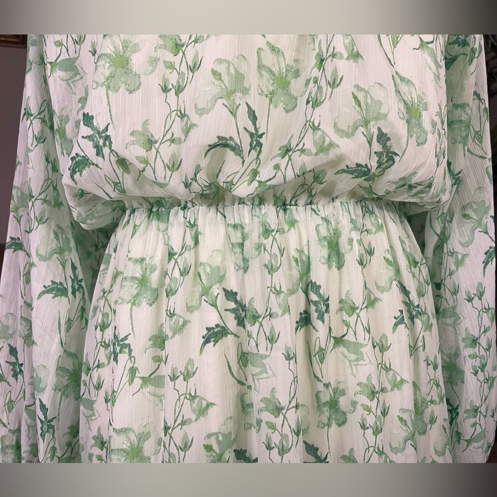 Gianni Bini Green Floral Mini Dress Sz L Easter Wedding Summer Spring Vacation - Picture 7 of 14